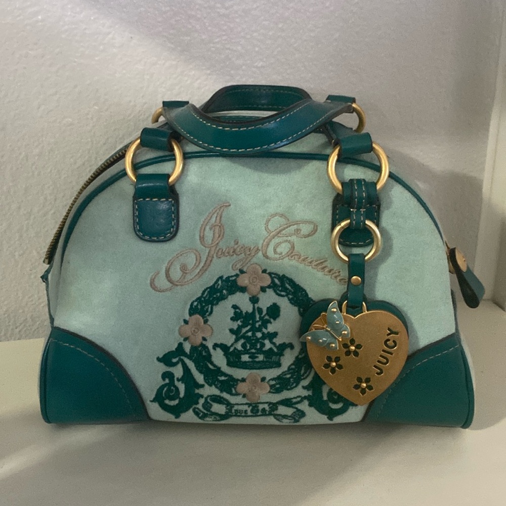 Beautiful Like New Juicy Couture Vintage Teal Bowler Bag with Charm